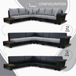 Диван HOBEL NEW CORNER CORONA F/R BLACK PHANTOM 15/ LIGHT GREY BEATTO 1067 L (10) 