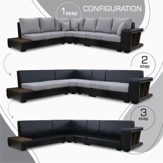 Sofa HOBEL NEW CORNER CORONA F/R BLACK PHANTOM 15/ LIGHT GREY BEATTO 1067 L (10) 