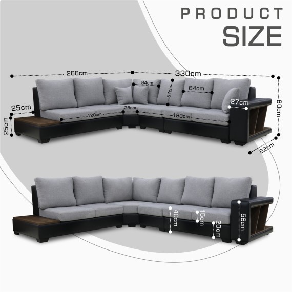 Sofa HOBEL NEW CORNER CORONA F/R BLACK PHANTOM 15/ LIGHT GREY BEATTO 1067 L (10) 