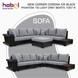 Диван HOBEL NEW CORNER CORONA F/R BLACK PHANTOM 15/ LIGHT GREY BEATTO 1067 R (10) 