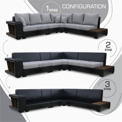 Диван HOBEL NEW CORNER CORONA F/R BLACK PHANTOM 15/ LIGHT GREY BEATTO 1067 R (10) 