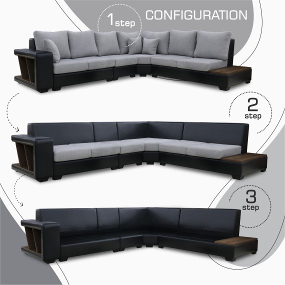 Sofa HOBEL NEW CORNER CORONA F/R BLACK PHANTOM 15/ LIGHT GREY BEATTO 1067 R (10) 