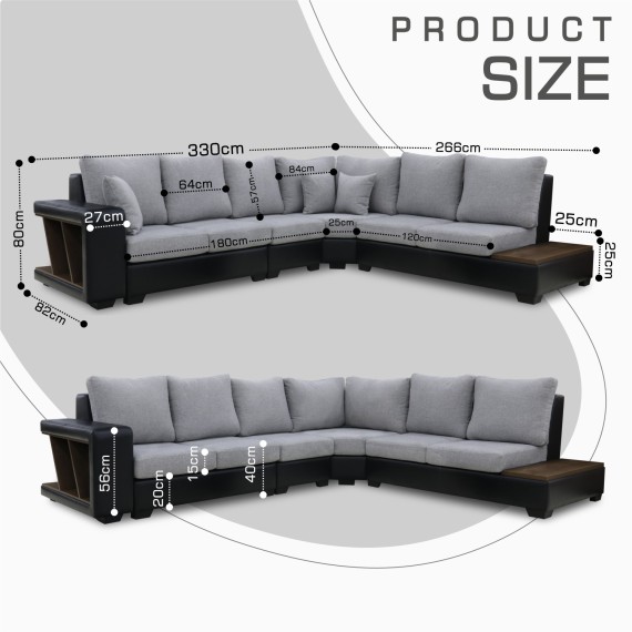 Sofa HOBEL NEW CORNER CORONA F/R BLACK PHANTOM 15/ LIGHT GREY BEATTO 1067 R (10) 