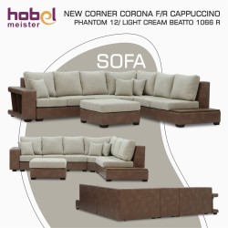 Диван HOBEL NEW CORNER CORONA F/R CAPPUCCINO PHANTOM 12/ LIGHT CREAM BEATTO 1066 R (10) 