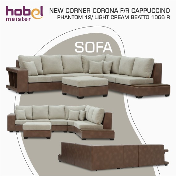 Sofa HOBEL NEW CORNER CORONA F/R CAPPUCCINO PHANTOM 12/ LIGHT CREAM BEATTO 1066 R (10) 