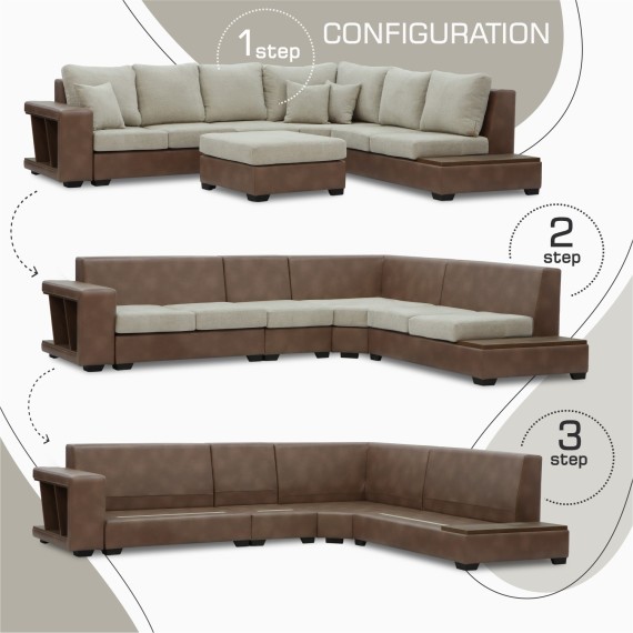 Sofa HOBEL NEW CORNER CORONA F/R CAPPUCCINO PHANTOM 12/ LIGHT CREAM BEATTO 1066 R (10) 