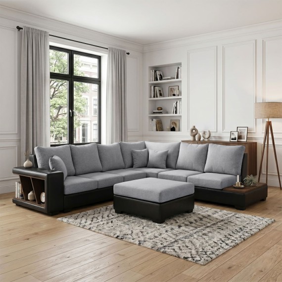 Sofa HOBEL NEW CORNER CORONA F/R BLACK PHANTOM 15/ LIGHT GREY BEATTO 1067 R (10) 