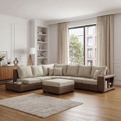 Диван HOBEL NEW CORNER CORONA F/R CAPPUCCINO PHANTOM 12/ LIGHT CREAM BEATTO 1066 L (10) 