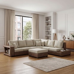 Диван HOBEL NEW CORNER CORONA F/R CAPPUCCINO PHANTOM 12/ LIGHT CREAM BEATTO 1066 R (10) 