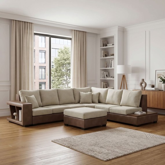 Sofa HOBEL NEW CORNER CORONA F/R CAPPUCCINO PHANTOM 12/ LIGHT CREAM BEATTO 1066 R (10) 