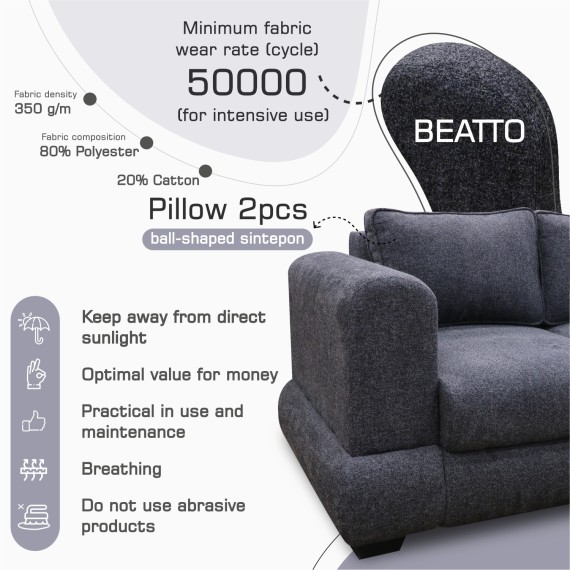 Sofa HOBEL SIDNEY PLUS 2 F/R DARK GREY BEATTO 1079 (1) 