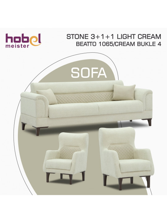 Sofa set HOBEL STONE 3+1+1 LIGHT CREAM BEATTO 1065/CREAM BUKLE 4 (3) 
