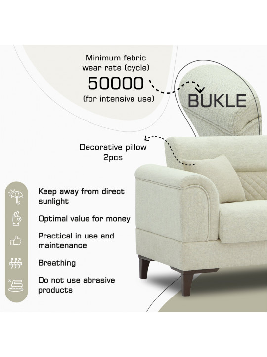 Sofa set HOBEL STONE 3+1+1 LIGHT CREAM BEATTO 1065/CREAM BUKLE 4 (3) 