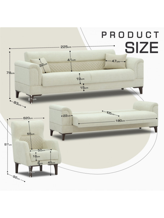 Sofa set HOBEL STONE 3+1+1 LIGHT CREAM BEATTO 1065/CREAM BUKLE 4 (3) 