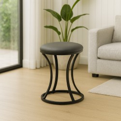 Stool & pouf HOBEL RING METAL BLACK/LEATHER GREY (1) 