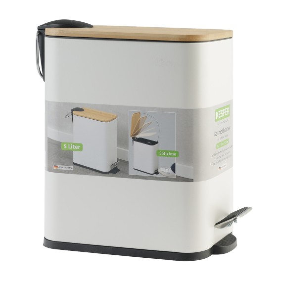 Ведро KESPER 90175 METAL WITH BAMBOO LID 5L WHITE 