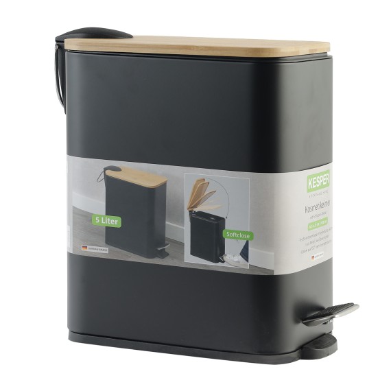 Ведро KESPER 90176 METAL WITH BAMBOO LID 5L BLACK 