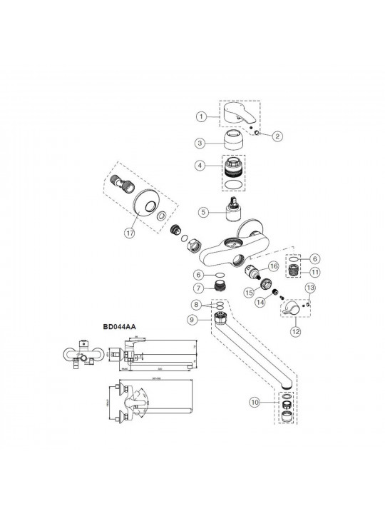 Shower-tap IDEAL STANDARD ALPHA 320 BSH/BSN MXR EXPSD CHR CDR LM (BD044AA)