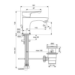 Shower-tap IDEAL STANDARD ALPHA BSN MXR H75 RMTD CHR NO PU/PL (BC486AA)