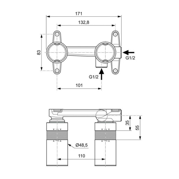 Душ-кран IDEAL STANDARD BLT-IN BSN MXR KITI HORIZONTAL AL (A1313NU)