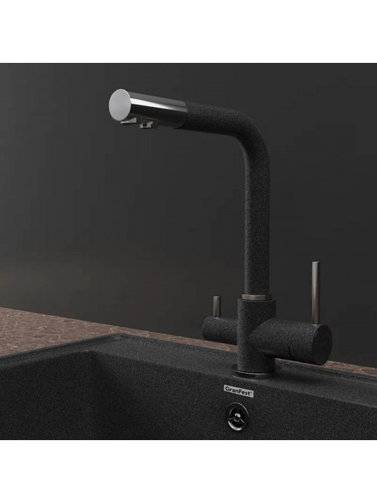 Kitchen tap GRANFEST СМЕСИТЕЛЬ Г-обр 3611 С краном питьевой воды D-35мм графит 