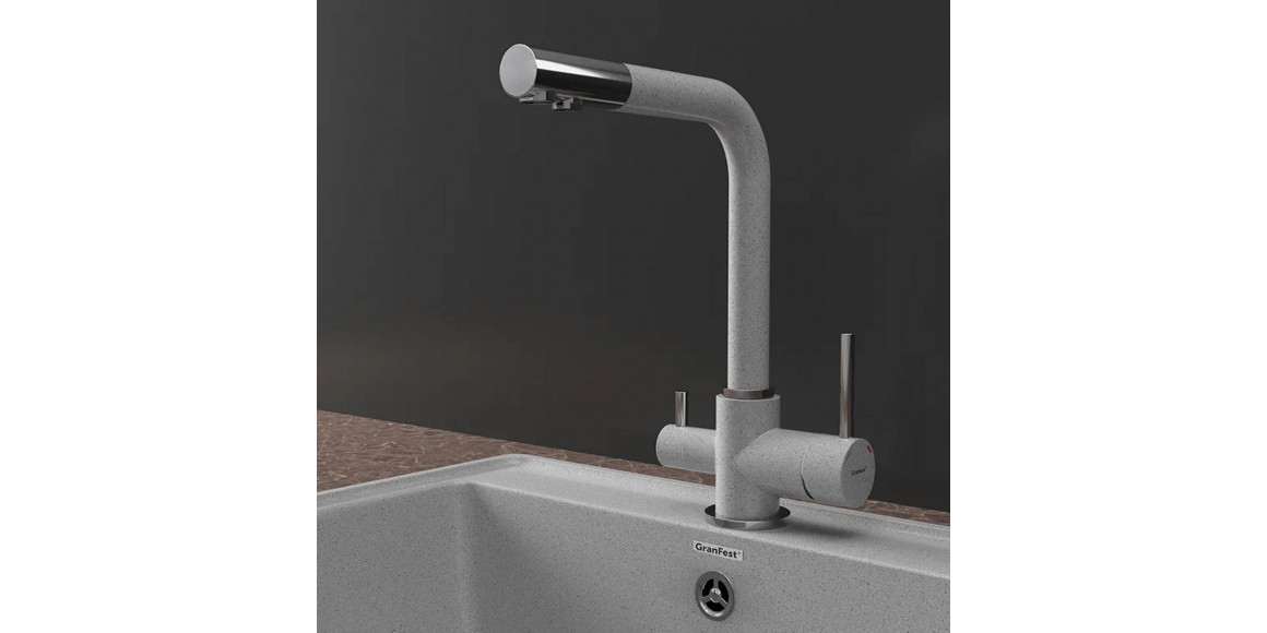 Kitchen tap GRANFEST СМЕСИТЕЛЬ Г-обр 3611 С краном питьевой воды D-35мм серый 