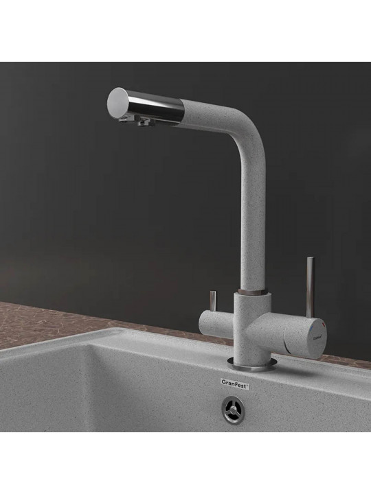 Kitchen tap GRANFEST СМЕСИТЕЛЬ Г-обр 3611 С краном питьевой воды D-35мм серый 