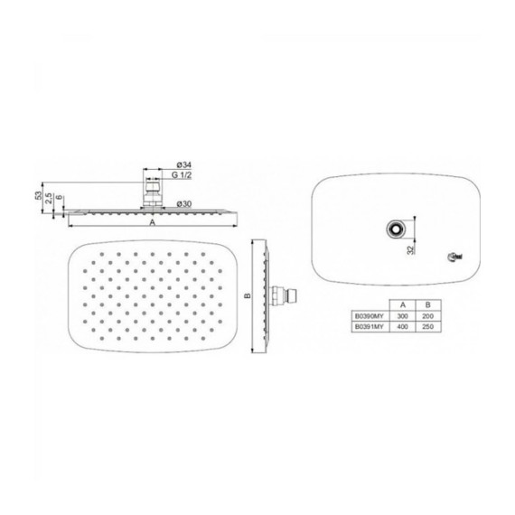 Душ-кран IDEAL STANDARD IR LUXE RAINSHR RECT/200X300 12L/MIN SS (B0390MY)