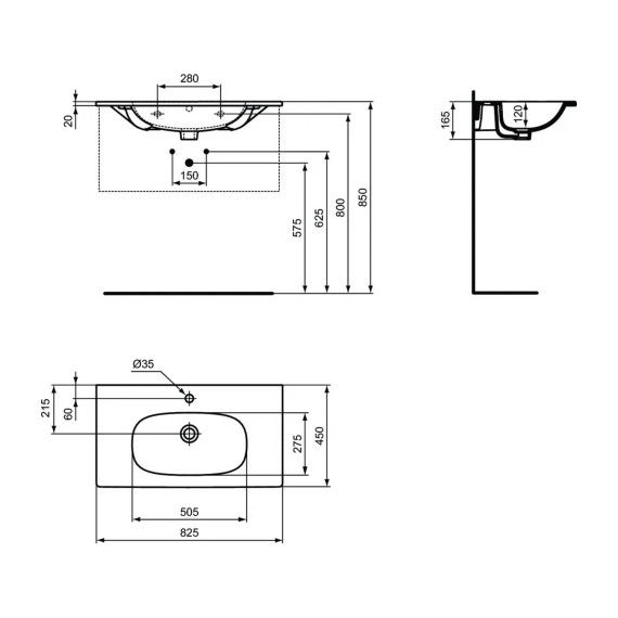 Раковина для ванной комнаты IDEAL STANDARD TESI VTY BSN 80 SILK WHT BXD (T3509V1)