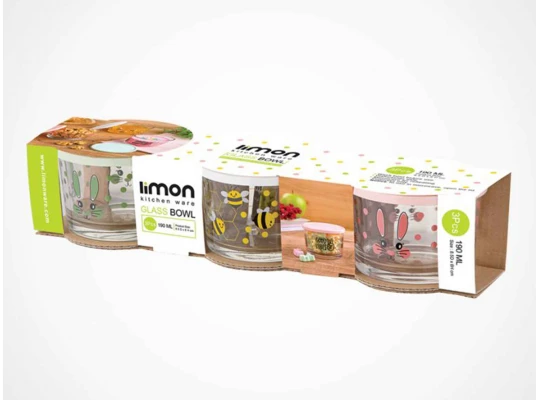 Food storage LIMON 199935 GLASS W/LID 190ML SET 3PC(905632) 