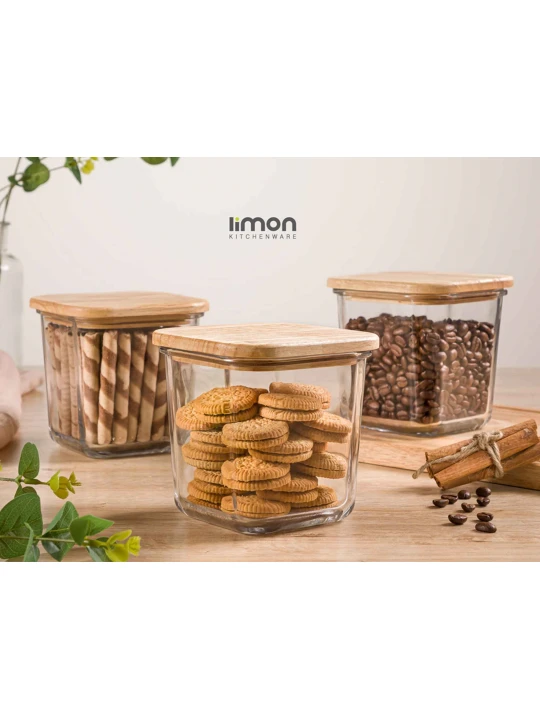 Մթերքի տարաներ LIMON 218959 GLASSES W/LID WOOD 860ML (907964) 