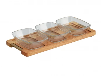 Пищевые контайнеры LIMON 216259 SNACK SERVING 3 SECTION W/WOODEN BASE (908176) 