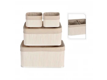 Decorate objects KOOPMAN BASKET SET BAMBOO LINEN WHITE (HX9100620)