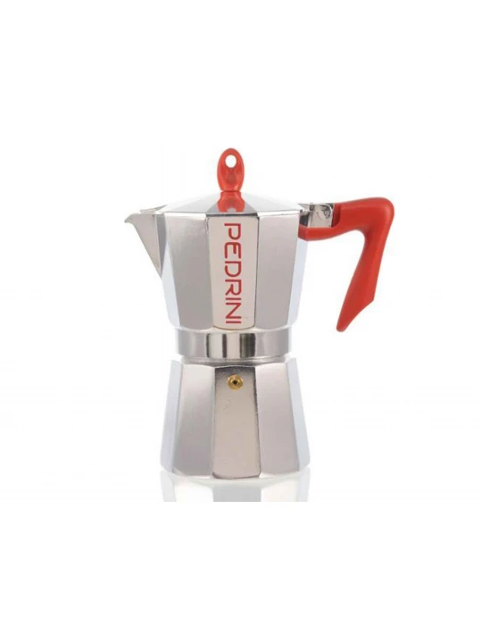 Кофеварка PEDRINI 9086-0 POLISHED ALU. RED HANDLE 12 CUPS 