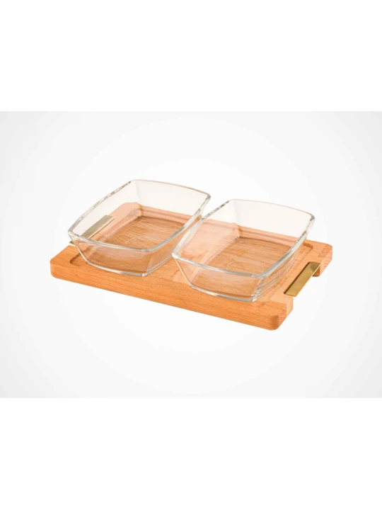 Մթերքի տարաներ LIMON 224659 SMALL SNACK SERVING 2 SECTION W/WOODEN BASE (908657) 