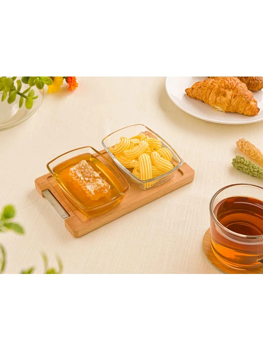 Մթերքի տարաներ LIMON 224659 SMALL SNACK SERVING 2 SECTION W/WOODEN BASE (908657) 