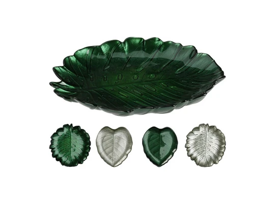 Ափսե KOOPMAN 044400120 GLASS DIA DES.LEAF 19CM GRENN/SILVER (432627)