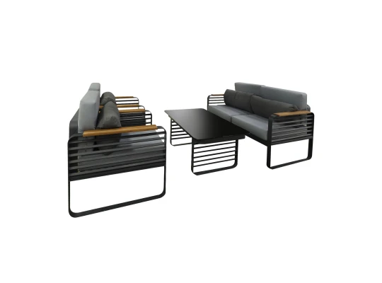 Садовый гарнитур HOBEL ALBATROSS 1+2+1+1 METAL BLACK/WOOD TIK (4) 
