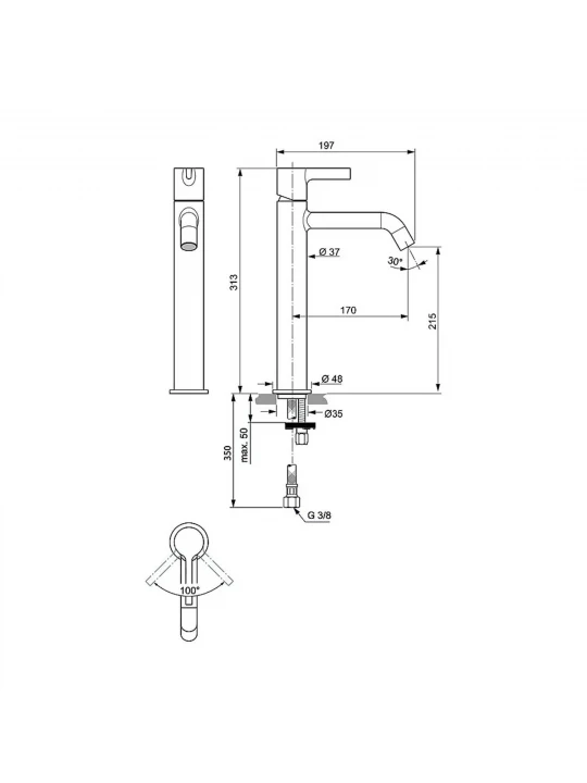 Shower-tap IDEAL STANDARD JOY VSL MXR RMTD 5L NO PUW MGN GREY (BC782A5)