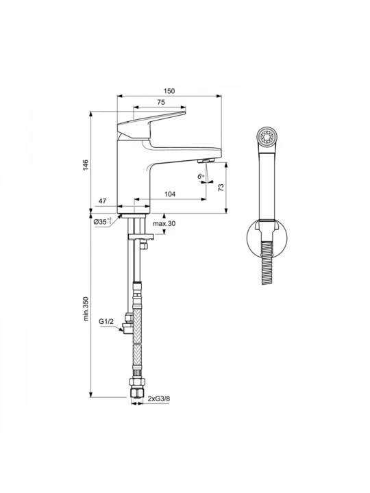 Shower-tap IDEAL STANDARD CERAPLAN BSN MSR H75 RMTD&HS/ABL (BD231AA)