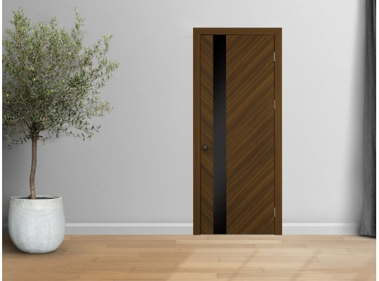 Room doors YUKKA СТИЛЬ 2.1с ДО(3) (40мм) ШПОН ОРЕХ НАТУРАЛЬНЫЙ (диагональ) со смещением под стеклом 