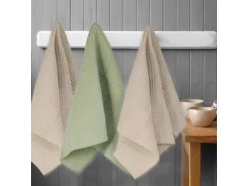 Набор кухонных полотенец VETEXUS VDS 200GSM 3PC BEIGE WITH OLIVE 50X70 (917962) 