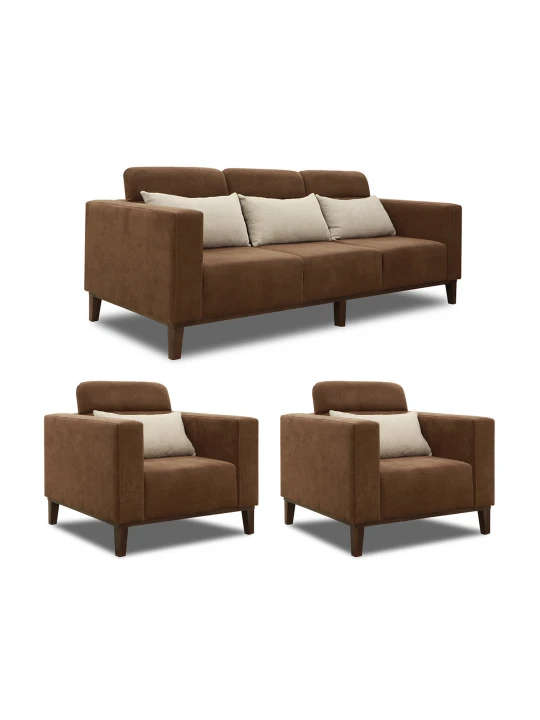 Sofa set HOBEL DALI 3+1+1 DARK BROWN BREEZE 12/CREAM FOREVER 910 (3) 