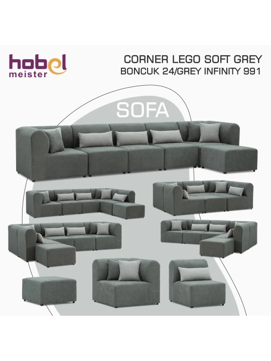 Диван HOBEL CORNER LEGO SOFT GREY BONCUK 24/GREY INFINITY 991 (6) 