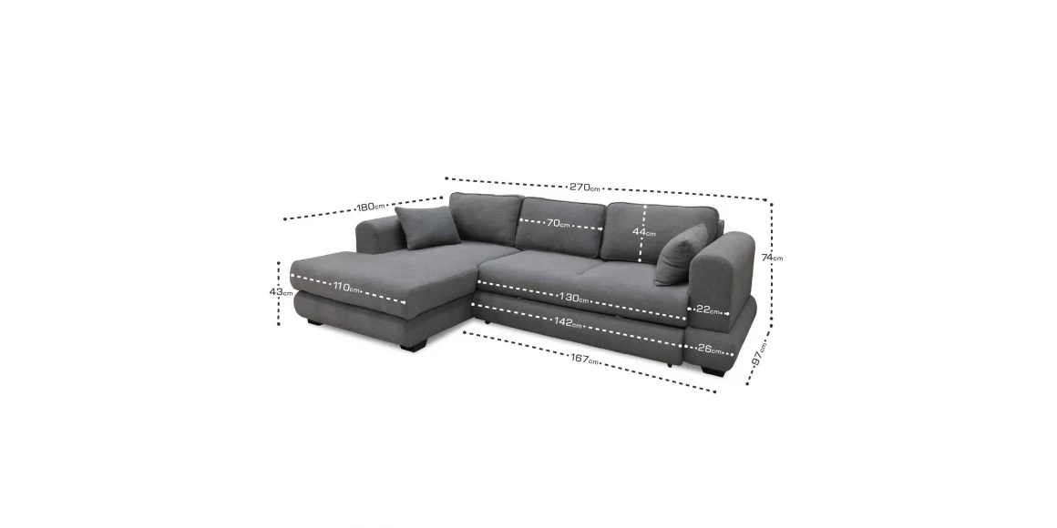 Sofa HOBEL CORNER SIDNEY PLUS GREY BUKLE 11 L (3) 