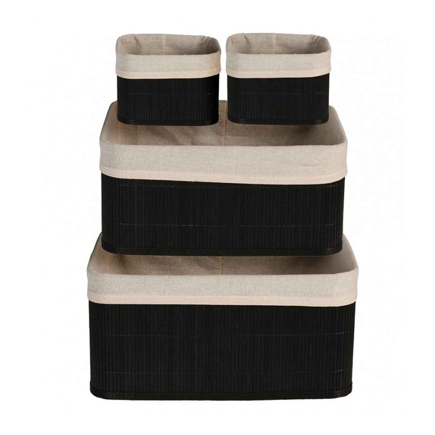 decorate objects KOOPMAN BASKET SET BAMBOO LINEN BLACK