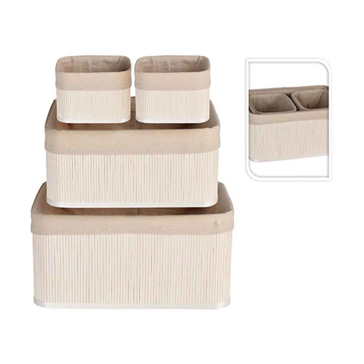 decorate objects KOOPMAN BASKET SET BAMBOO LINEN WHITE