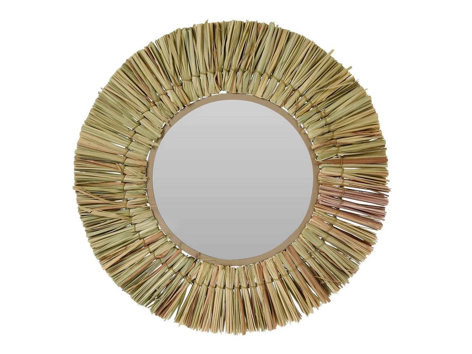 decorate objects KOOPMAN MIRROR RAFFIA NATURAL D40CM