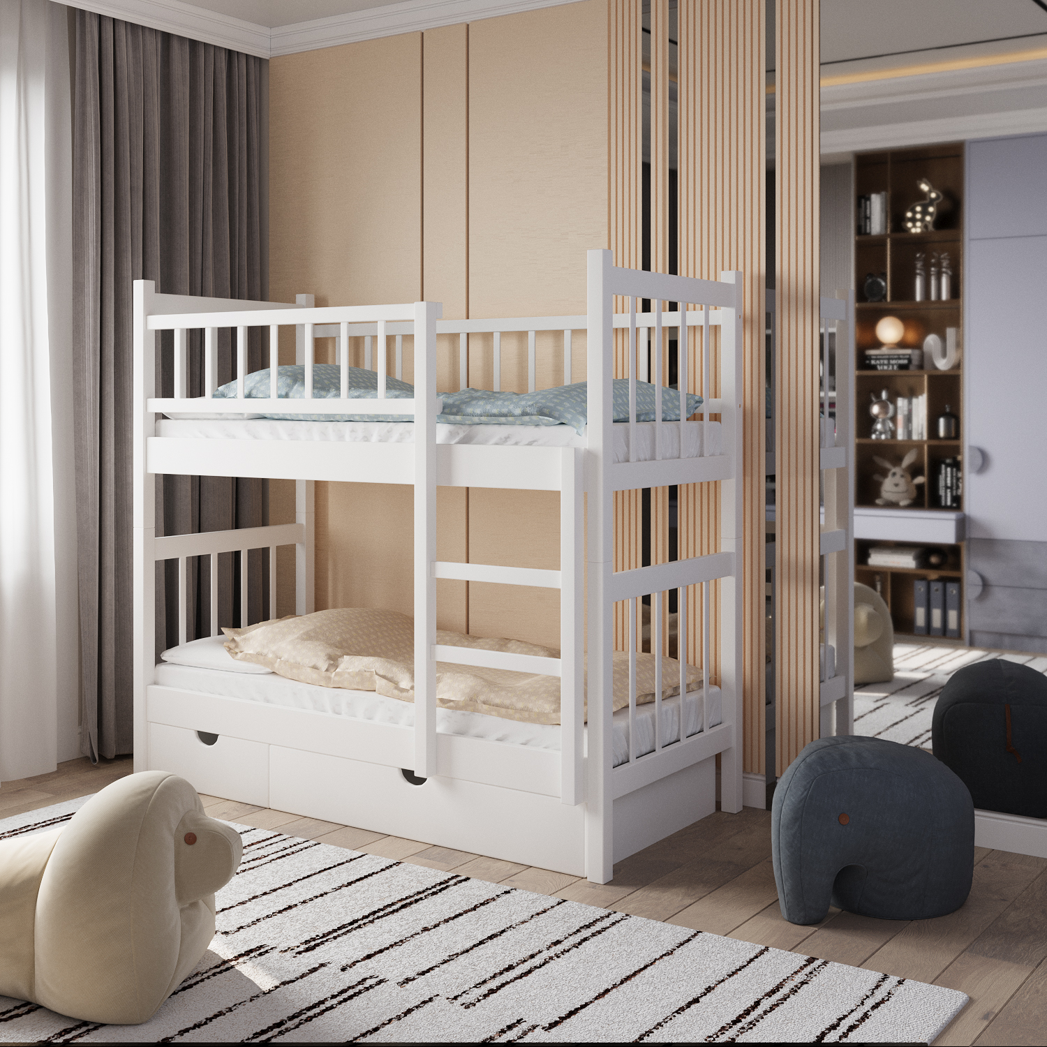 საბავშვთა საწოლი HOBEL TWO STOREY EX-B53 SHELF 90X190 WHITE (8)