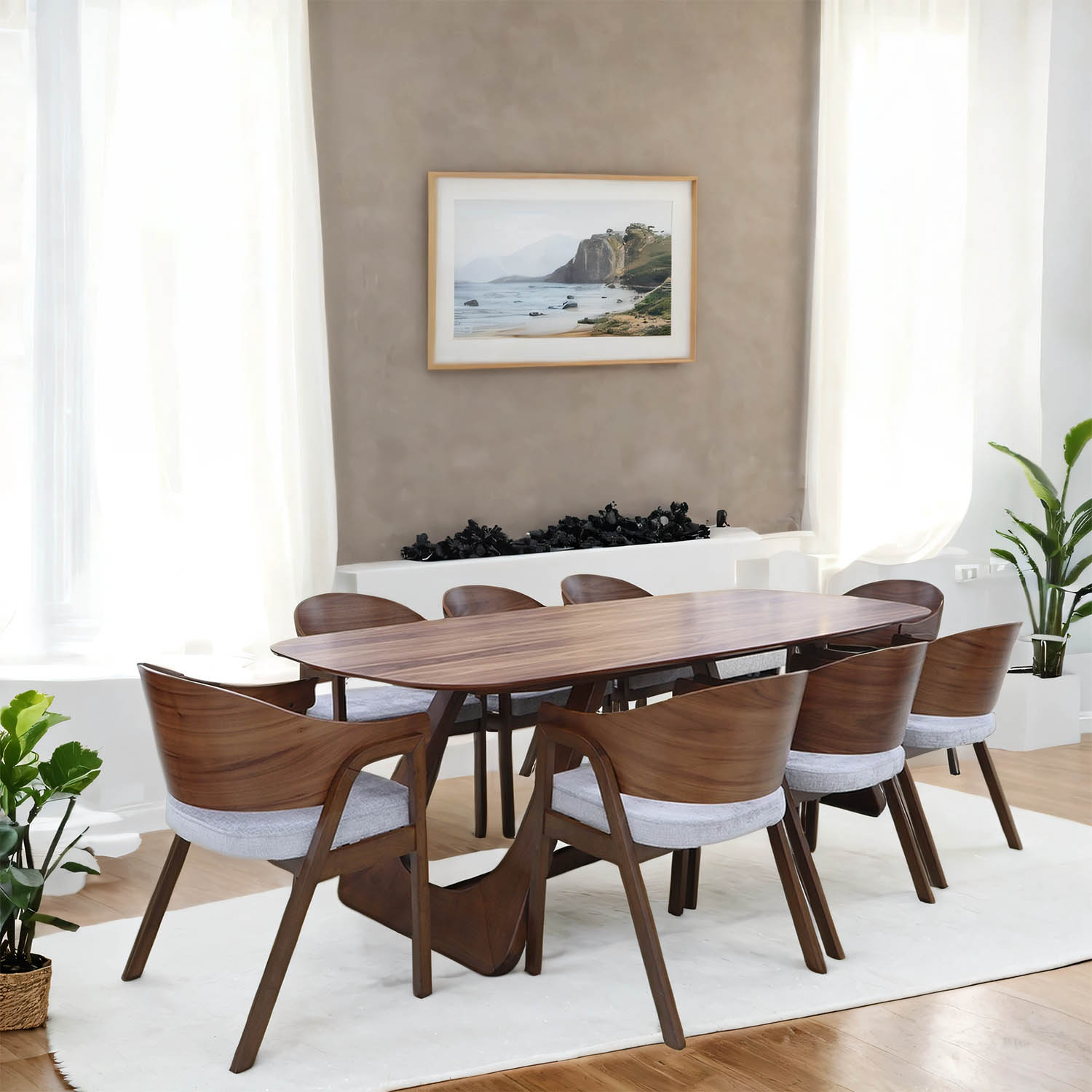 სასადილო გარნიტური IVORIE LILIANA 3377/1382 1+8 NATURAL WALNUT
